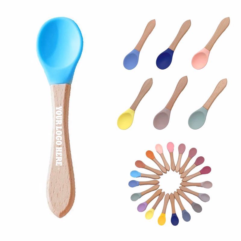 Silicone spoon with wooden handle