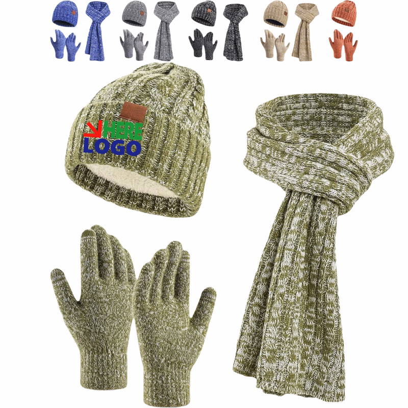 Winter Knit Warm Hat Touch Screen Gloves Set