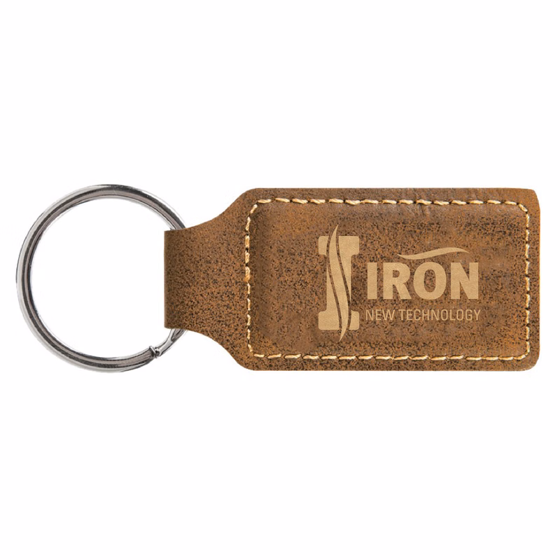 Rustic/Gold Leatherette Rectangle Keychain