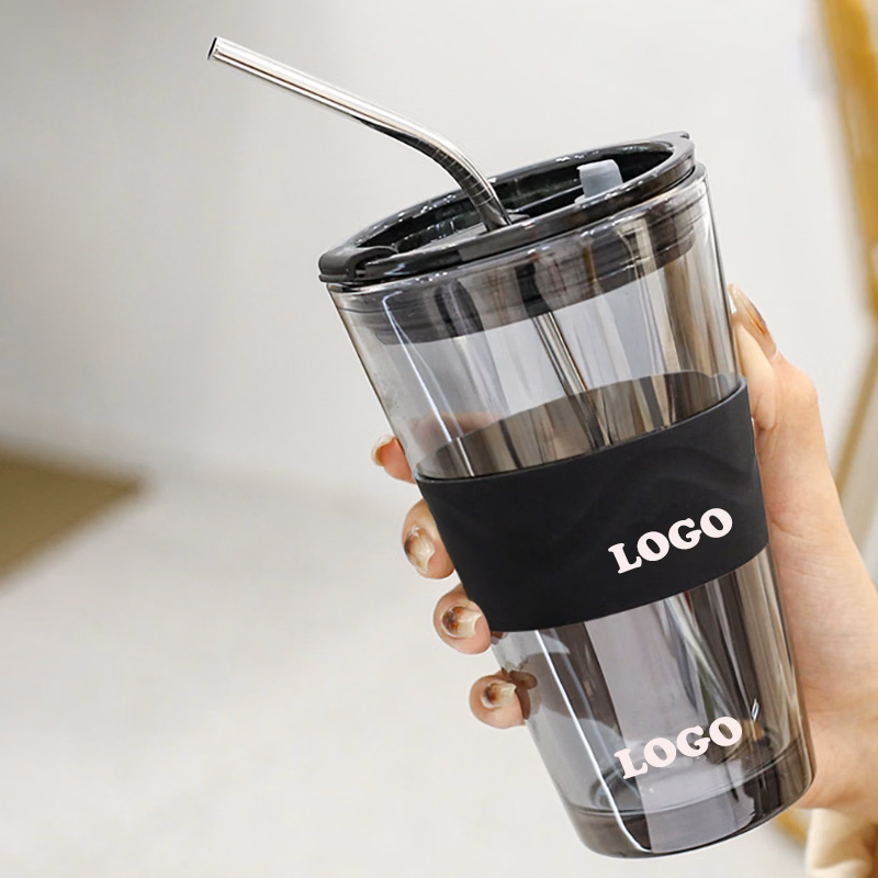 2 in 1 Heat Resistant Glass w/ Stainless Steel Straw