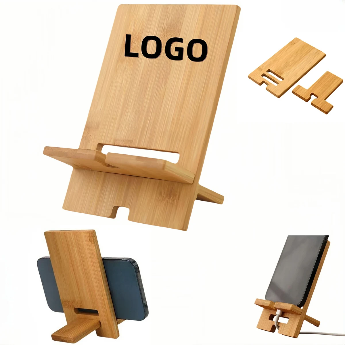 Bamboo Cell Phone Stand w/Charging Hole 1