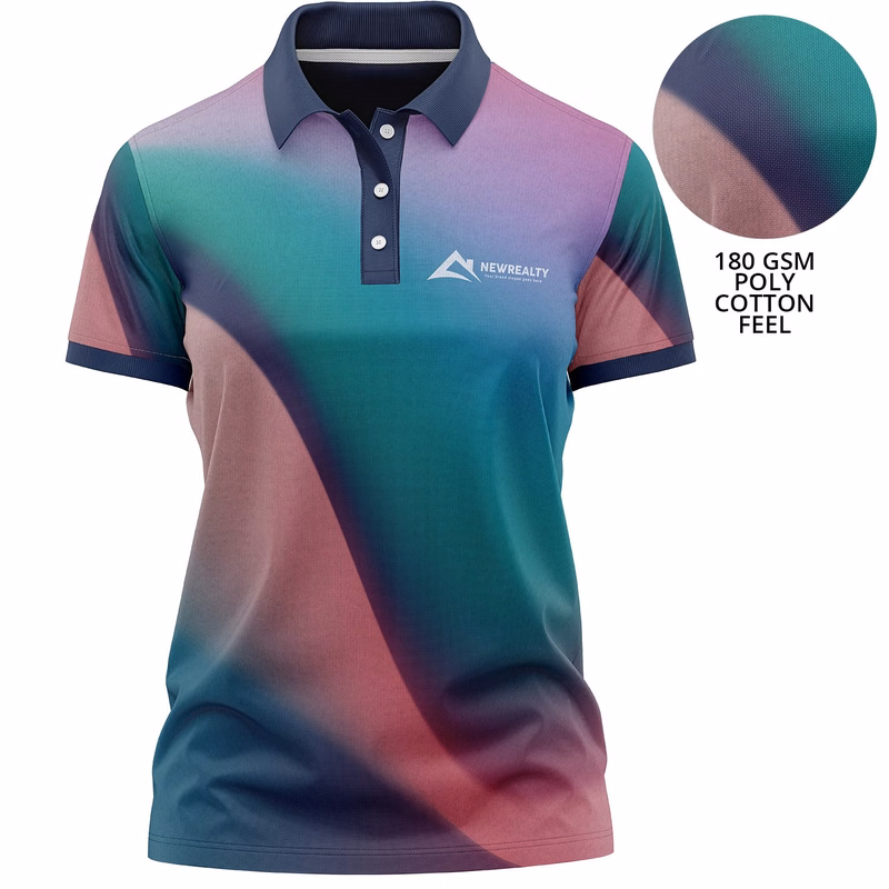 Women's 180 GSM Jersey Knit Cotton Feel Sublimation Polo T-shirt