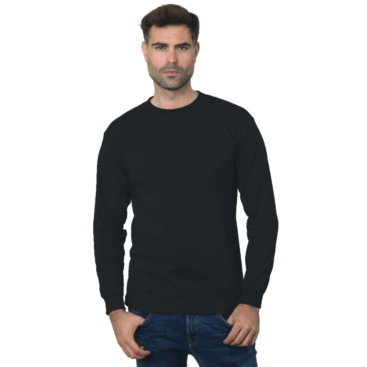 USA-Union Made Pre-Shrunk Long Sleeve Pocket Crew Tee Shirt 1