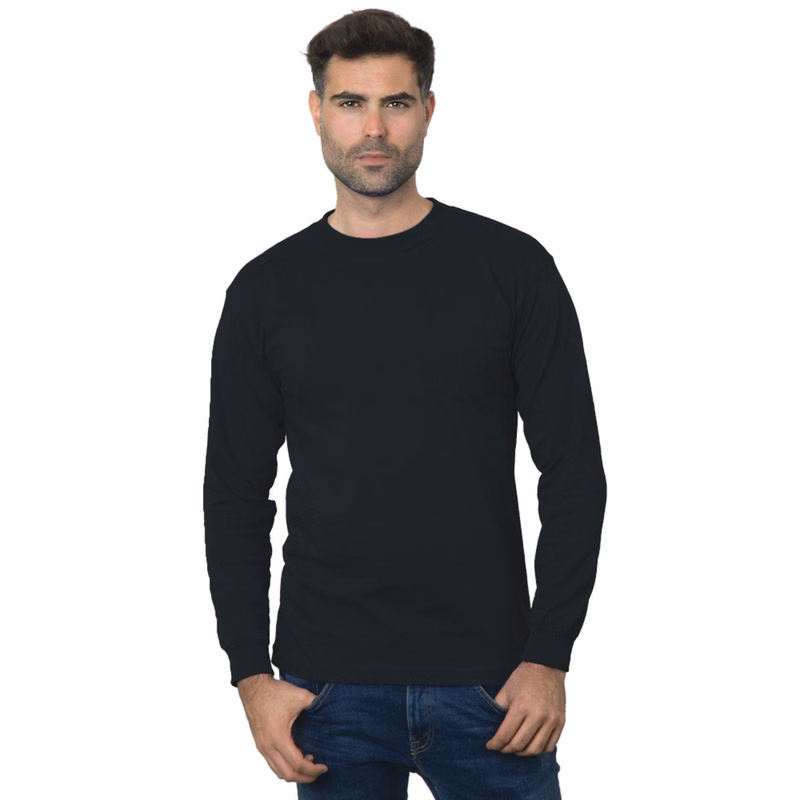 USA-Union Made Pre-Shrunk Long Sleeve Pocket Crew Tee Shirt