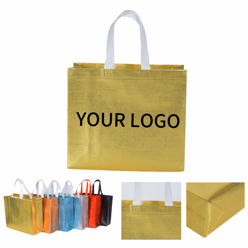 Laminated Non Woven Metallic Shopping Tote Bag 12.6" By 11.8" By 3.9"