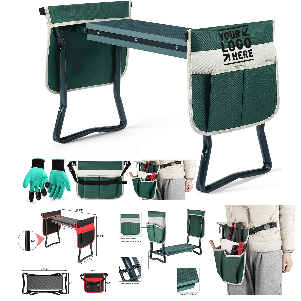 2 Ex-Large Detachable Belt Pouches EVA Foam Thick Pad Heavy Duty Garden Kneeler Seat Folding Stool 1