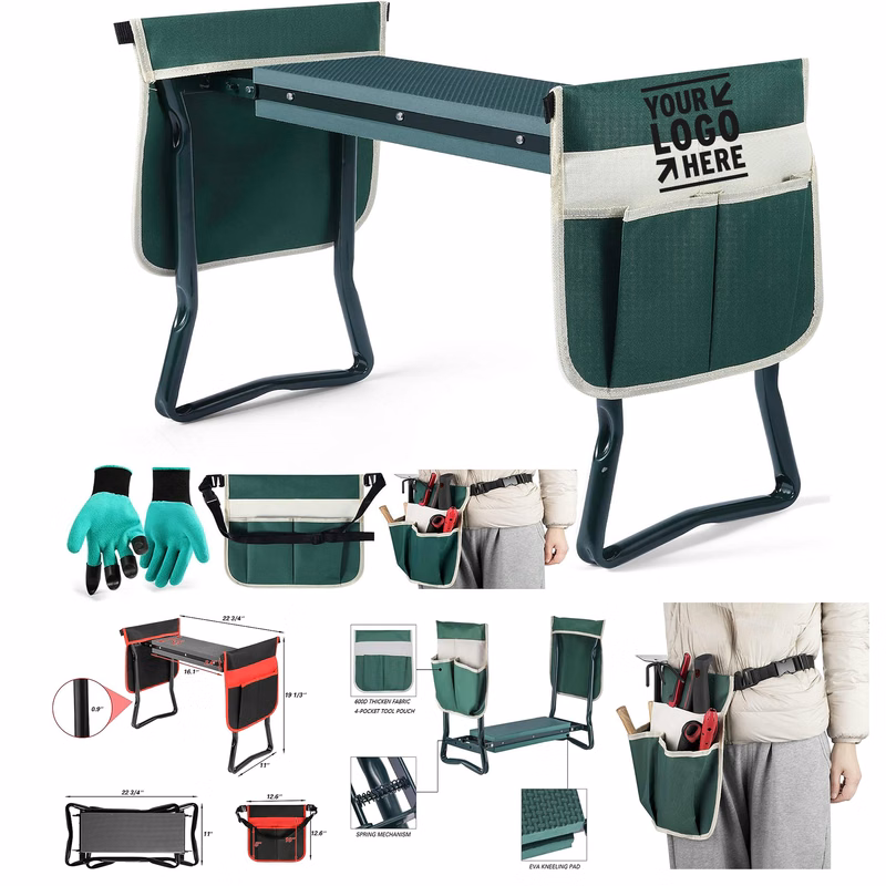 2 Ex-Large Detachable Belt Pouches EVA Foam Thick Pad Heavy Duty Garden Kneeler Seat Folding Stool
