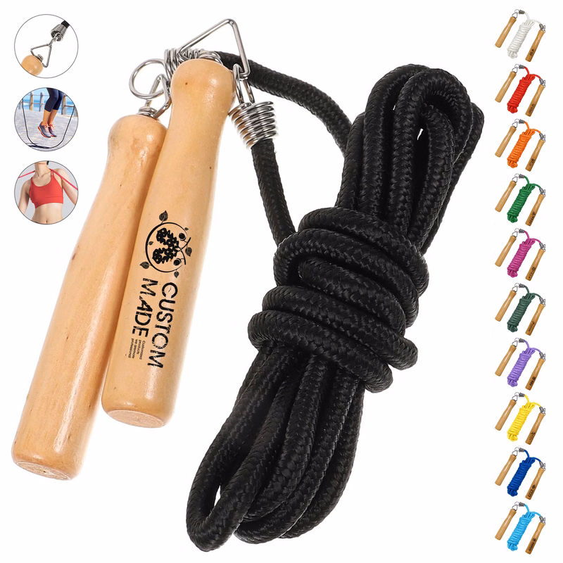 102'' Adjustable Spring-Loaded Rubber Jump Rope With Wood Handle