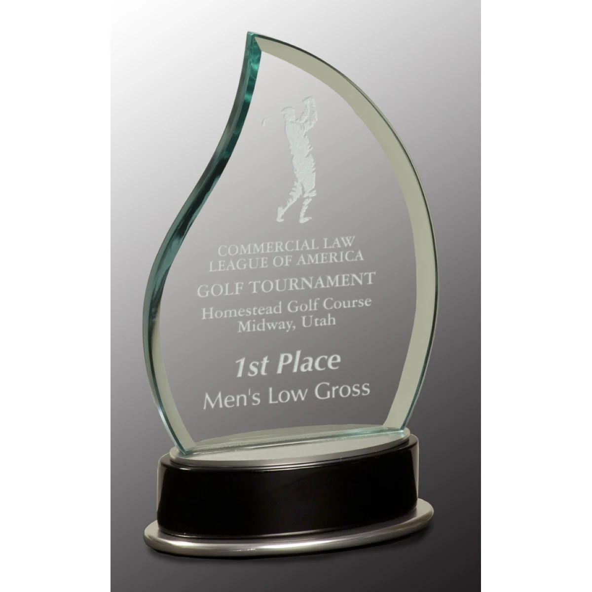 7 3/4" Jade Flame Metro Glass Award with Black and Silver Base 1
