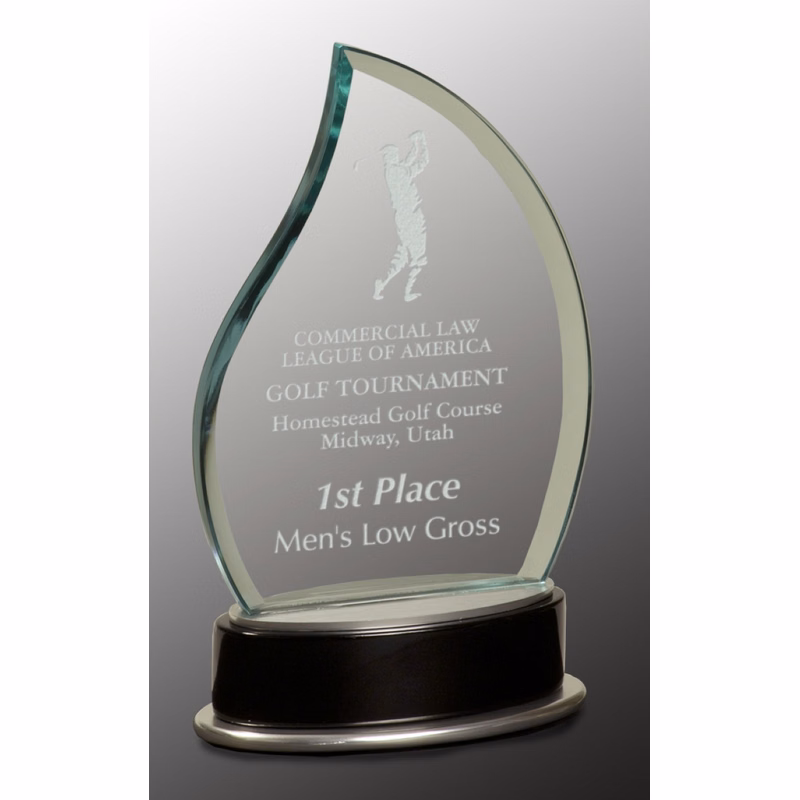 7 3/4" Jade Flame Metro Glass Award with Black and Silver Base