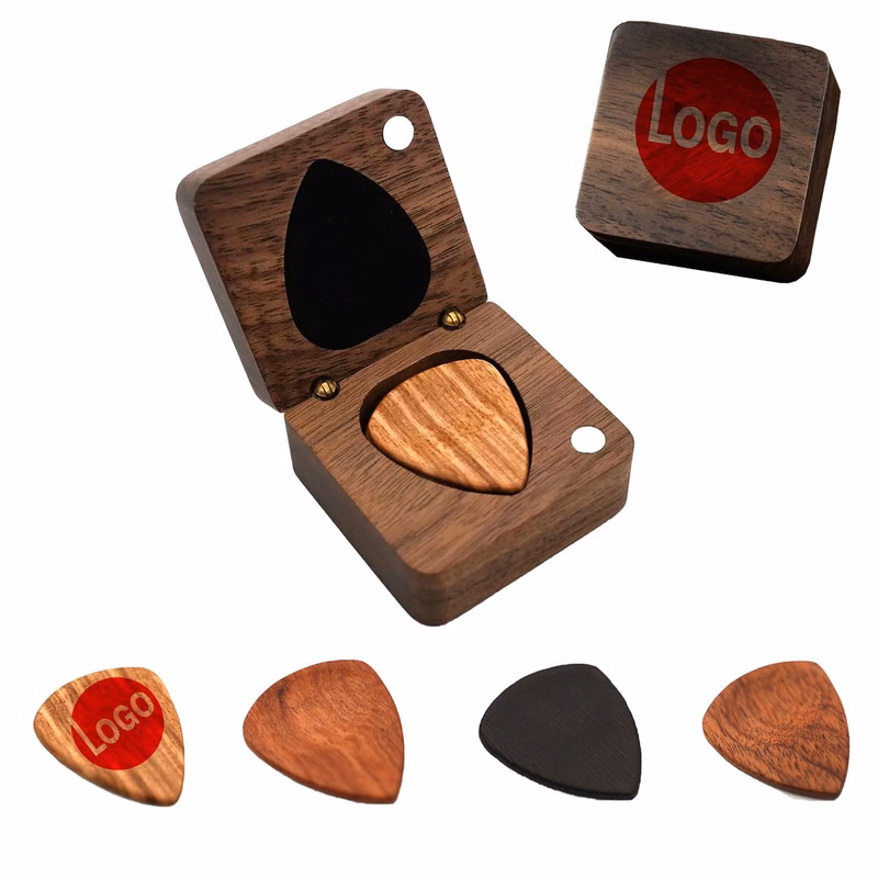 Custom Wooden Guitar Pick Set with Storage Box