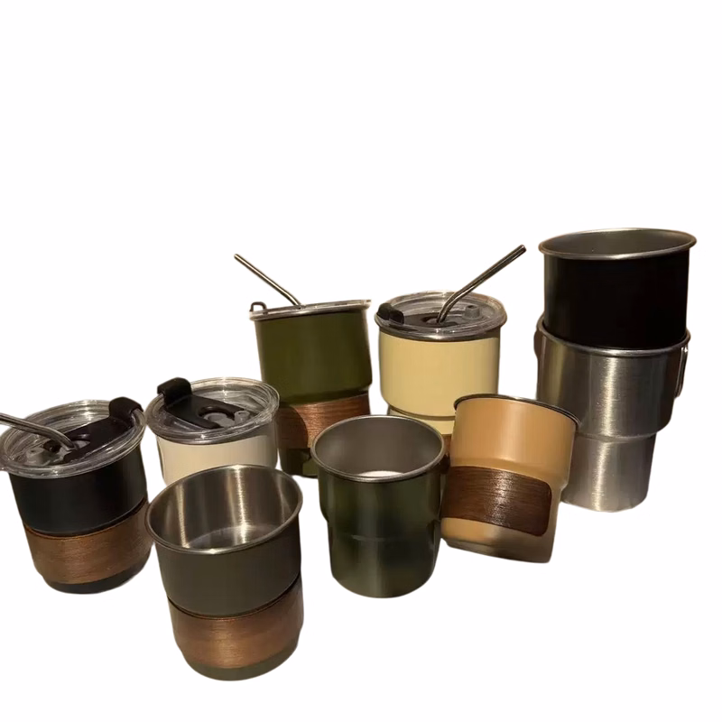 Wood Grain Band Stainless Steel Coffee Tumbler