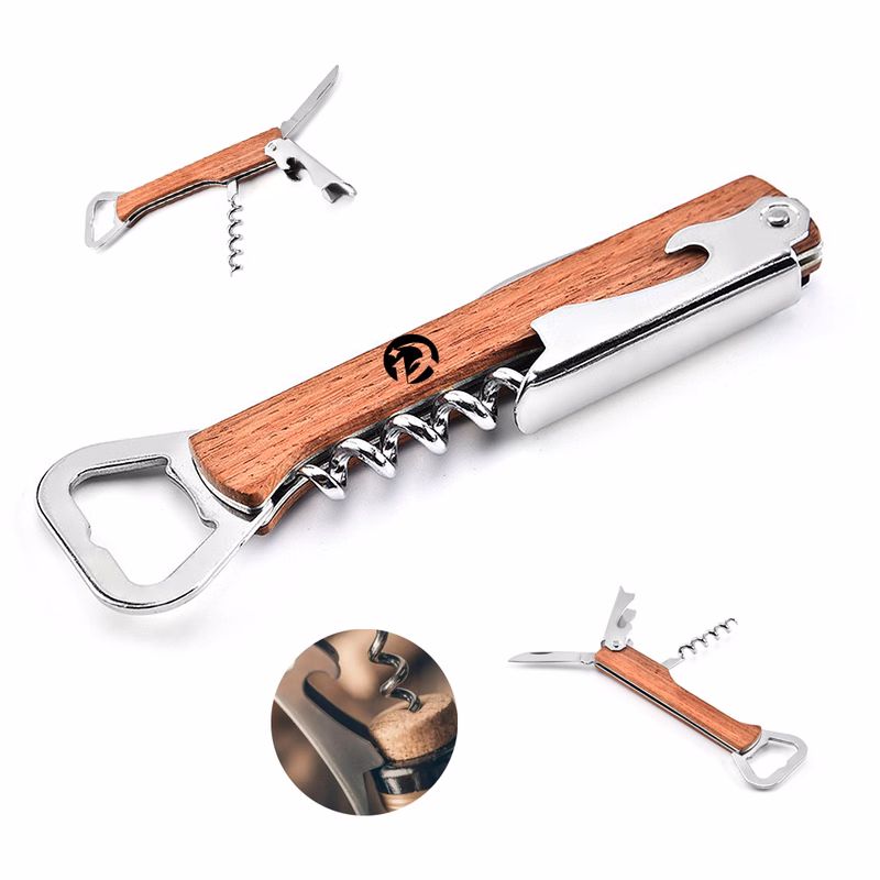 Wood Handle Multi Tool Corkscrew Bottle Opener with Logo