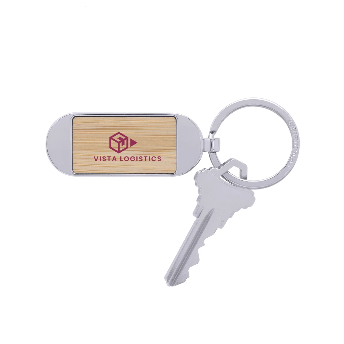 Bamboo & Metal Oval Keychain 1