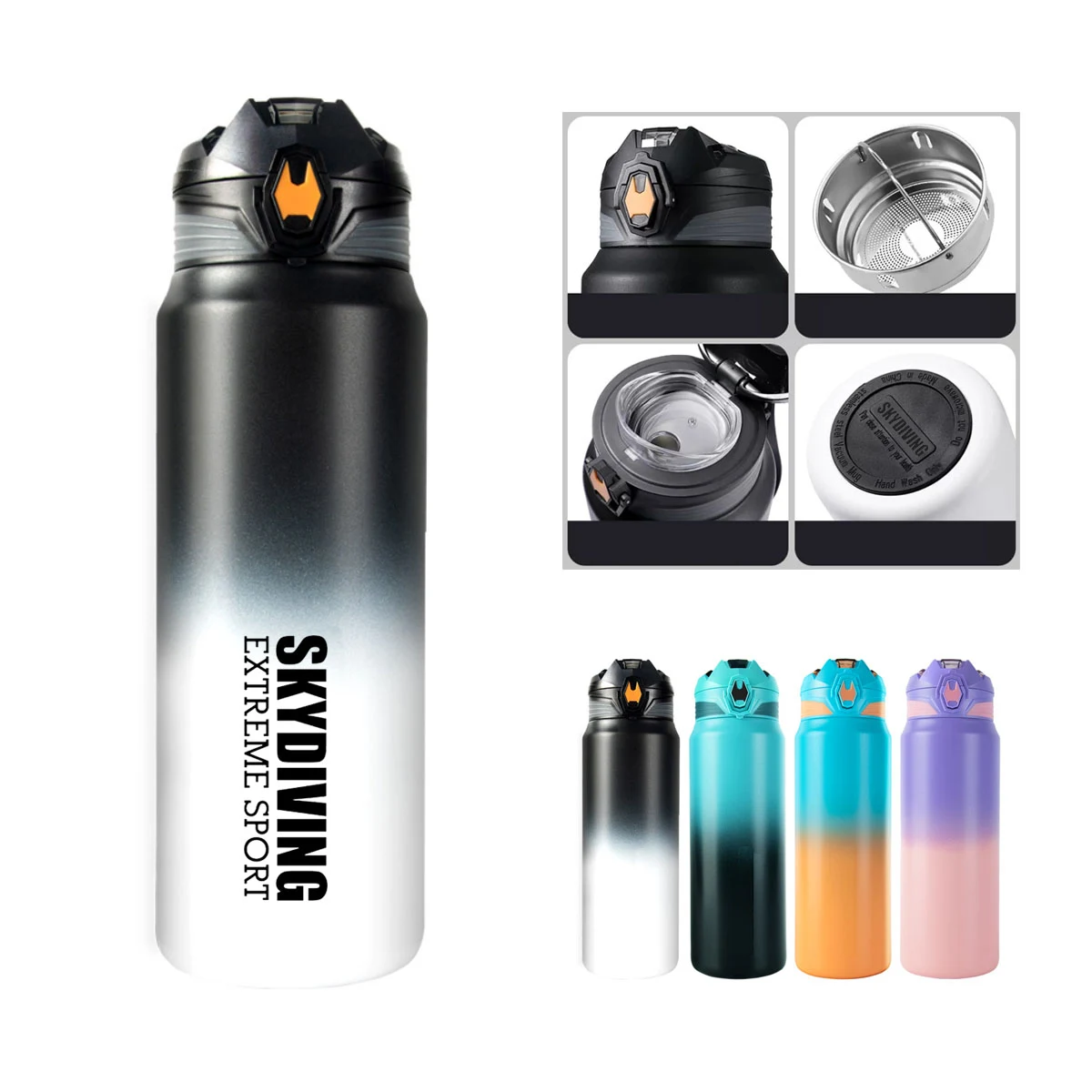 32Oz Portable Gradient Color double Vacuum Stainless Steel Drinking Water Bottle, custom water bottle with logo imprint 1