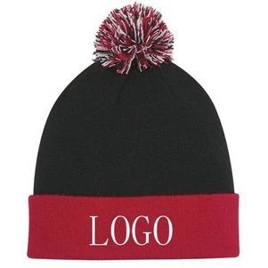 Jacquard Weave Knit Pom Beanie 1