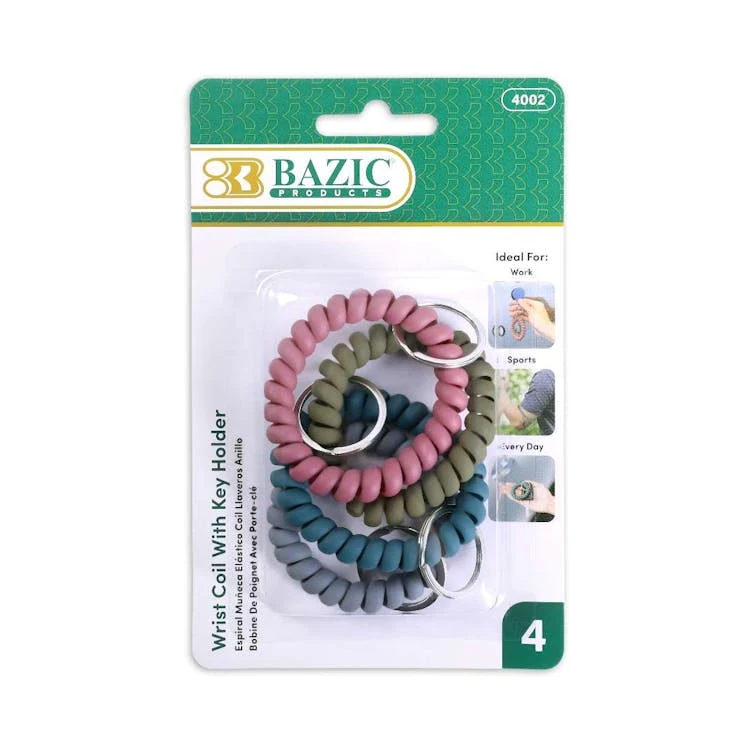 Wrist Coils with Key Holder - 4 Pack Assorted Colors 1