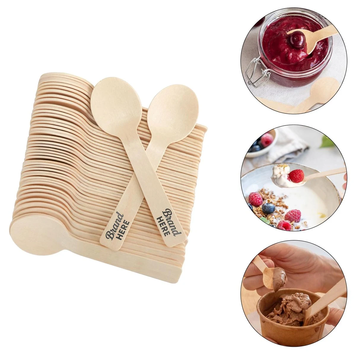 Disposable Natural Wood Dessert Spoons 1