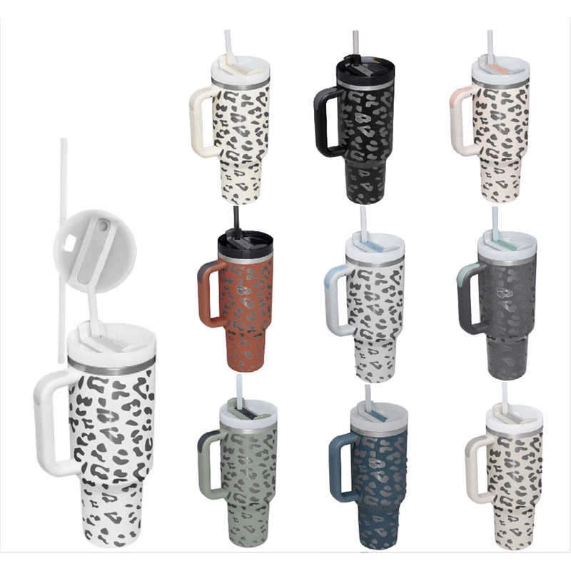40 Oz.Double Wall Mug with Handle & Straw