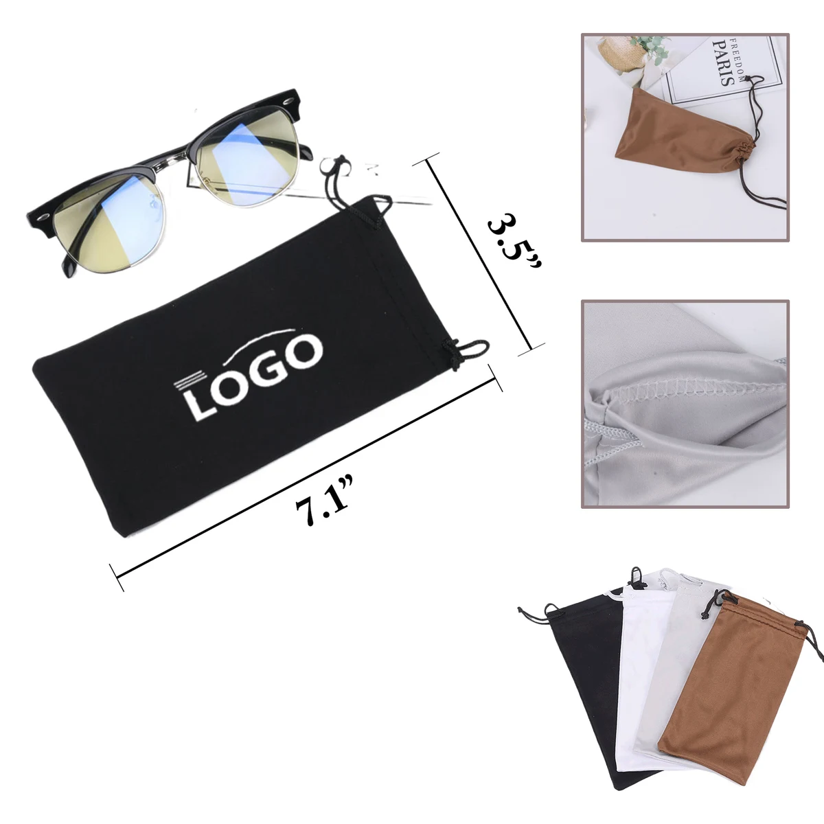 MOQ100 Thick Microfiber Drawstring Eyewear Pouches 1