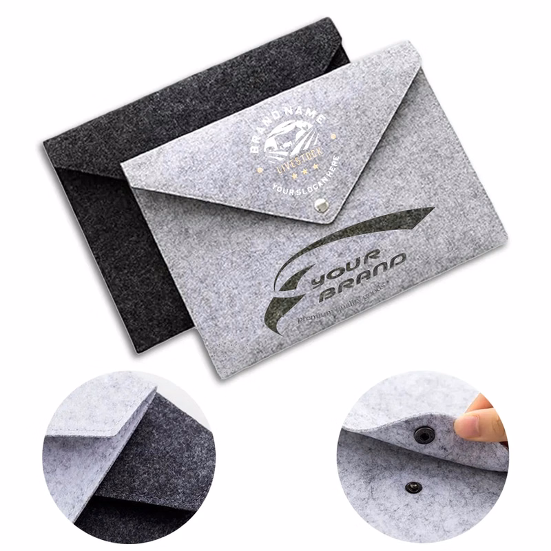 Portable Felt Handbag Button Closure Paper File Folder
