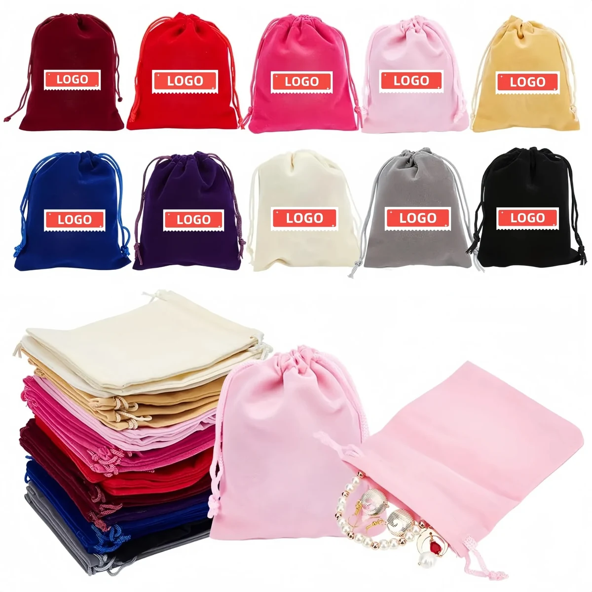 Full Color Soft Velvet Drawstring Pouch for Jewelry 1