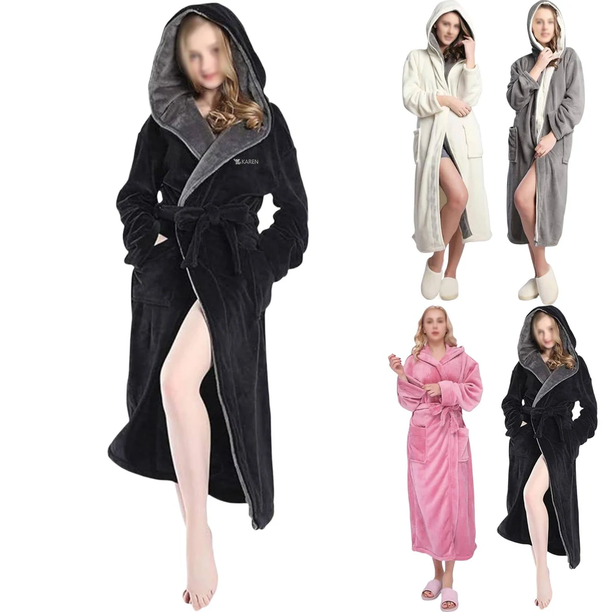 Women Hooded Soft Cotton Long Kimono Bathrobe 1