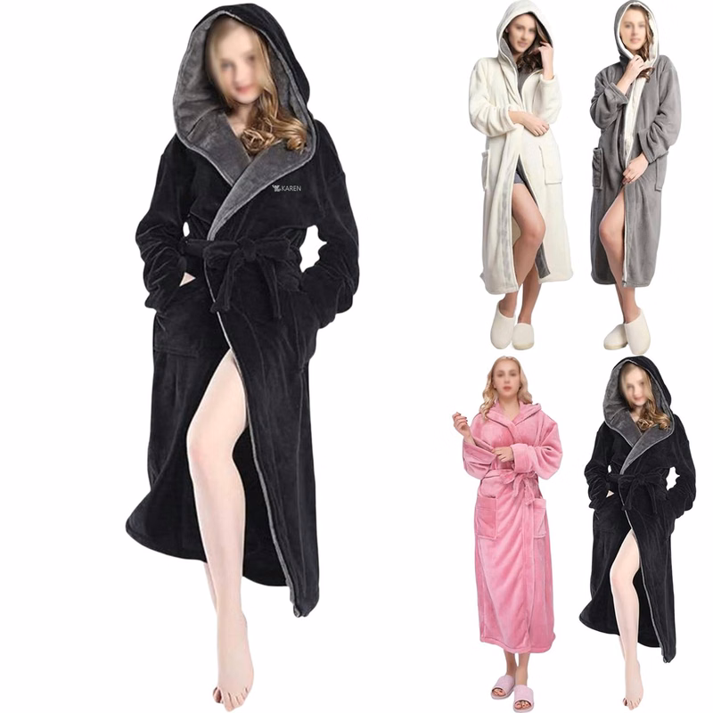 Women Hooded Soft Cotton Long Kimono Bathrobe