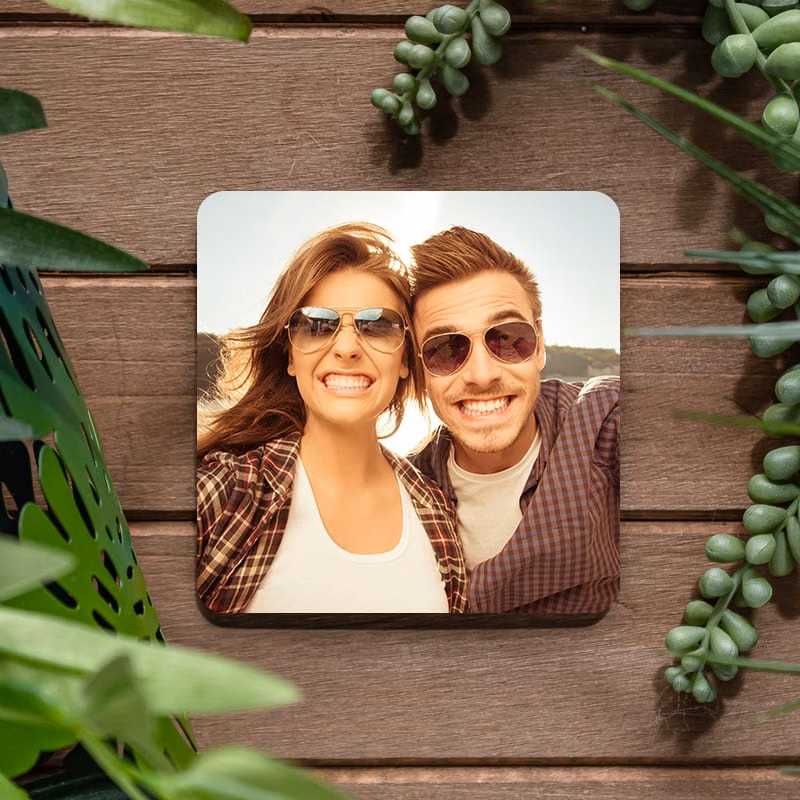 3.75 Inch Square Cork Back Photo Coasters