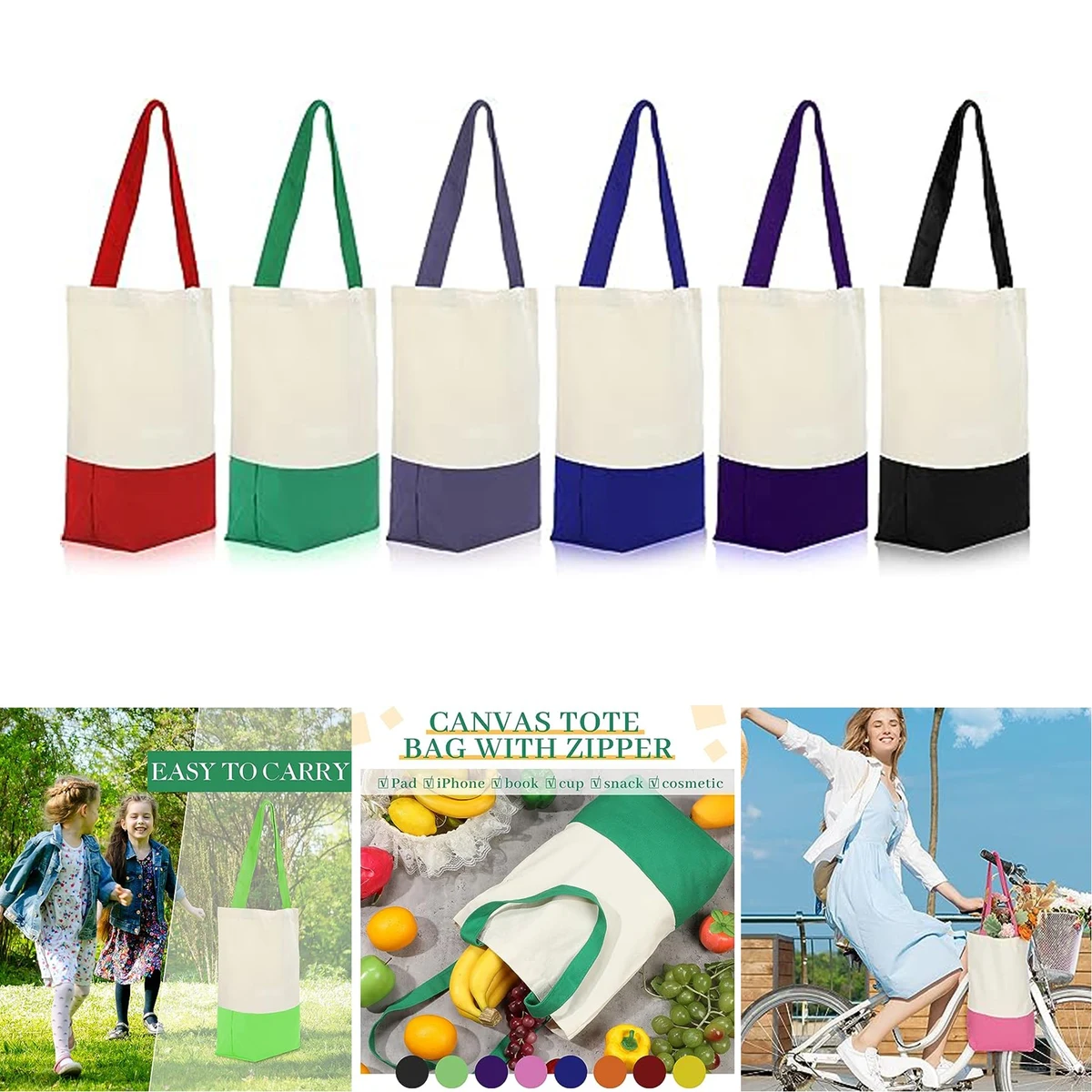 17 x 14 x 4 Inches Multipurpose Long Handles Cotton Grocery Reusable Shopping Canvas Tote Bag 1