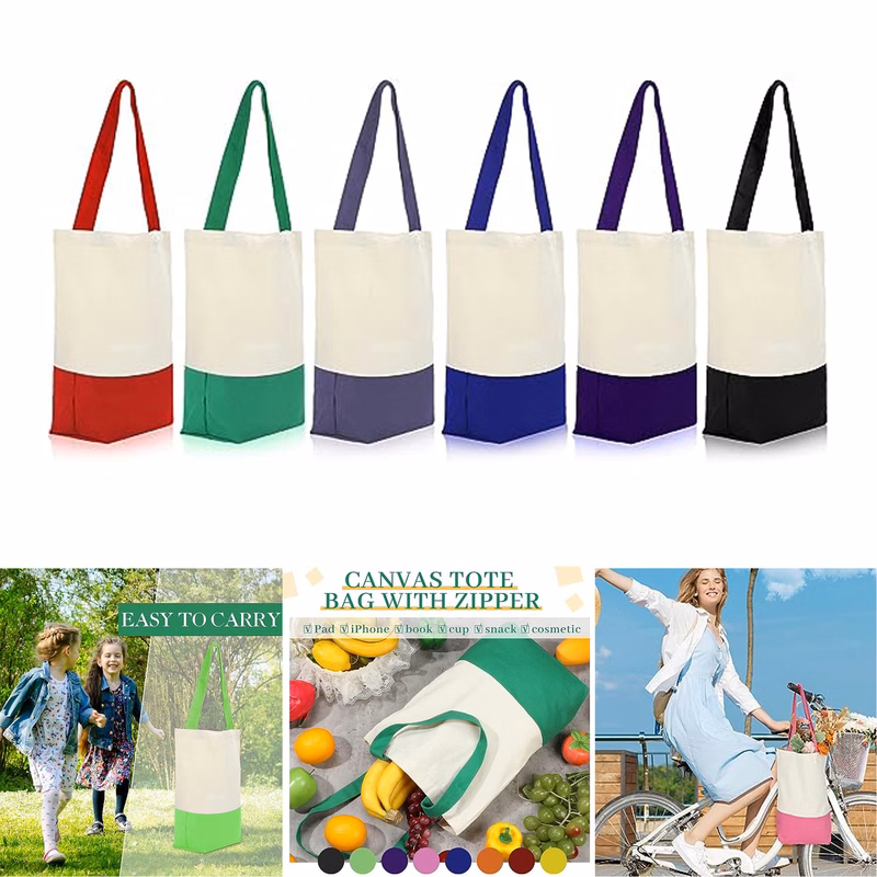 17 x 14 x 4 Inches Multipurpose Long Handles Cotton Grocery Reusable Shopping Canvas Tote Bag