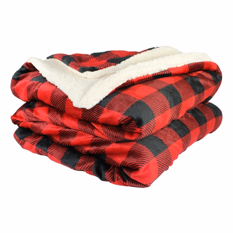 Red and Black Plaid Sherpa Faux Micro Mink/Lambswool Sherpa Throw Blanket