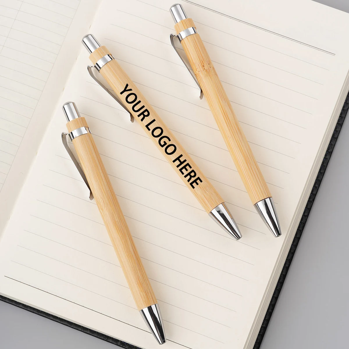 Multi Functional Plastic Wood Textured Click Pen With Clip 1