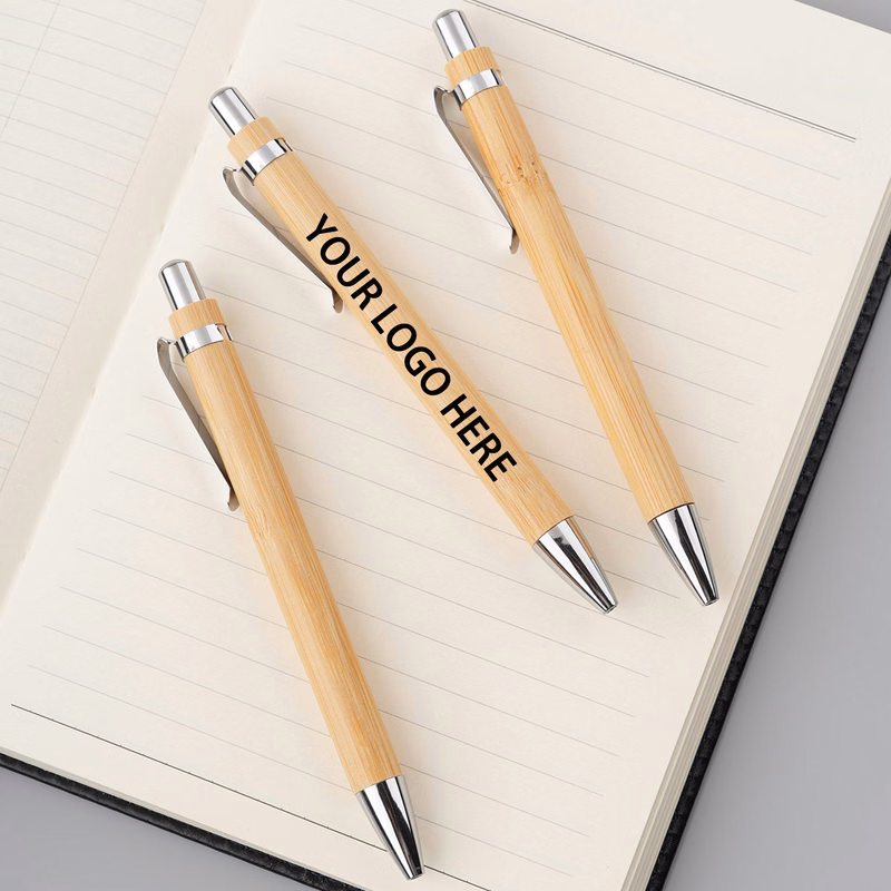 Multi Functional Plastic Wood Textured Click Pen With Clip