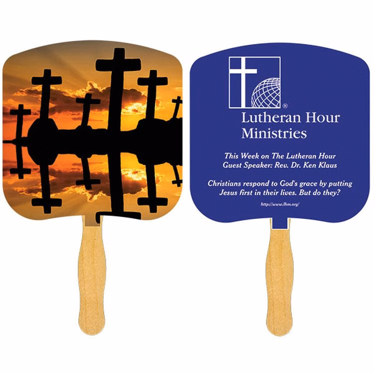 Religious Hand Fan/ Crosses at Sunset