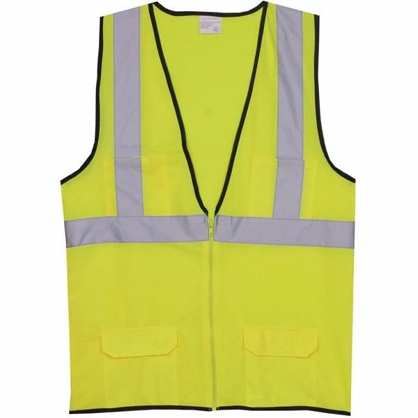 Polyester Yellow Solid Zipper Safety Vest SV174