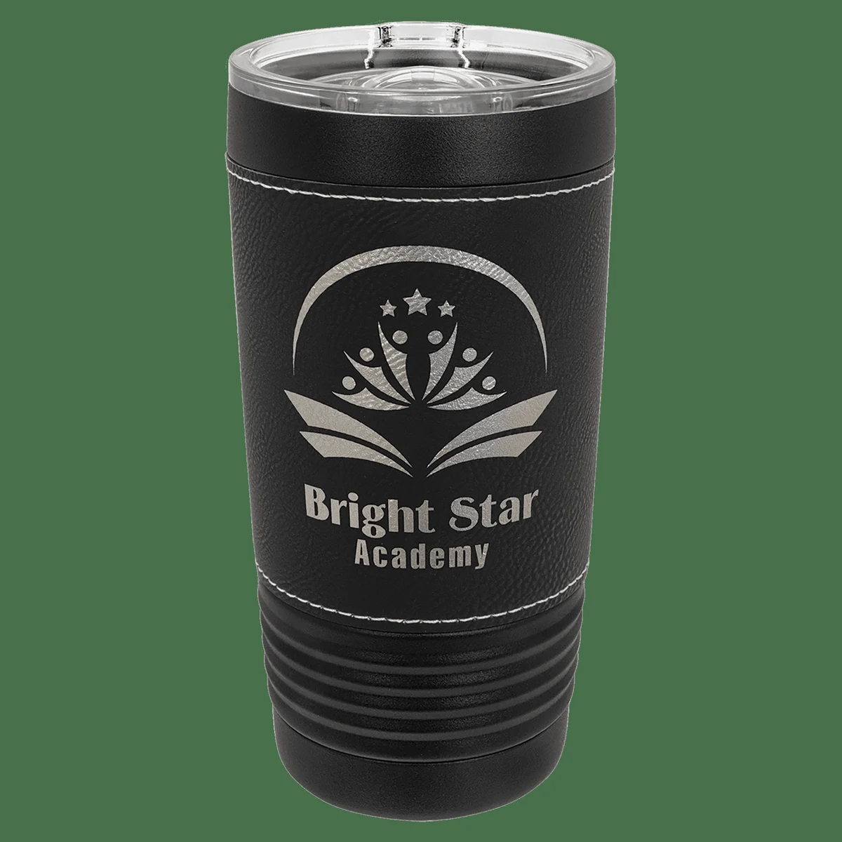 Polar Camel 20 oz Black/Silver with Leatherette Tumbler with Slider Lid 1