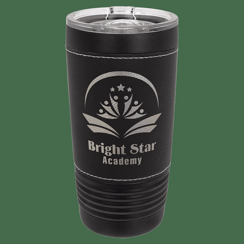 Polar Camel 20 oz Black/Silver with Leatherette Tumbler with Slider Lid