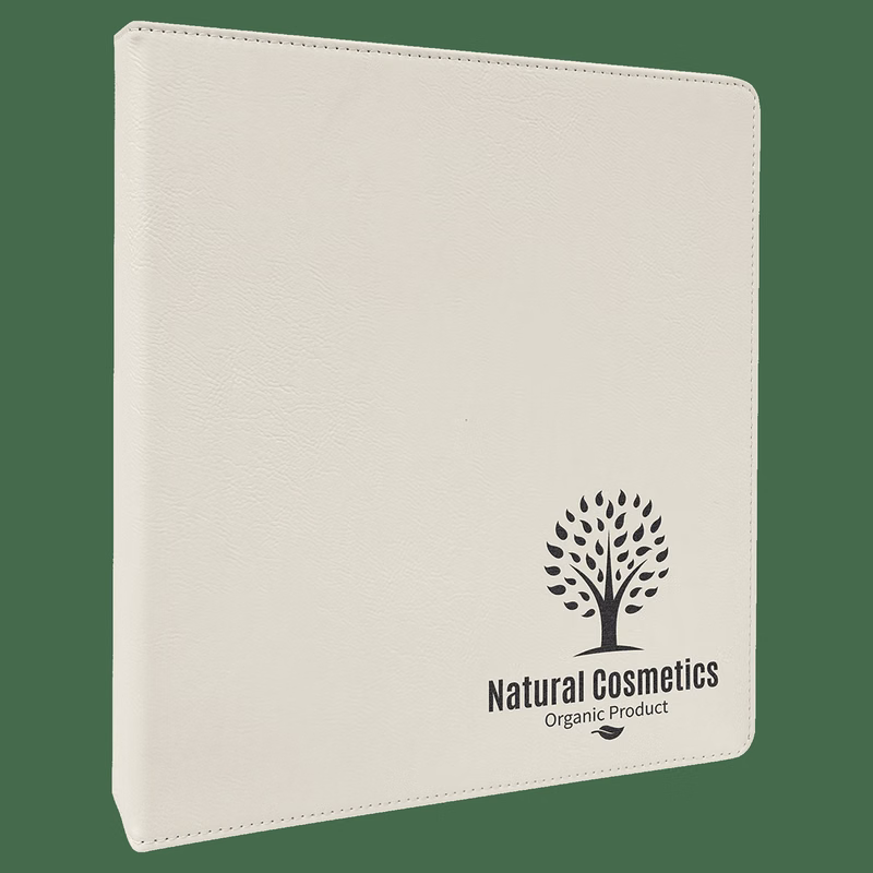 10 1/2" x 11 1/2" White Leatherette 3 Ring Binder with 1" Slant DRings