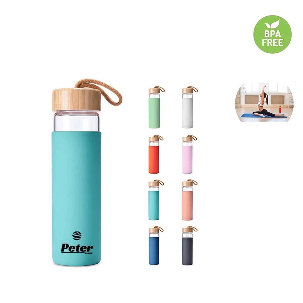 17 oz Glass Bottle with Bamboo Lid and Silicone Sleeve 1