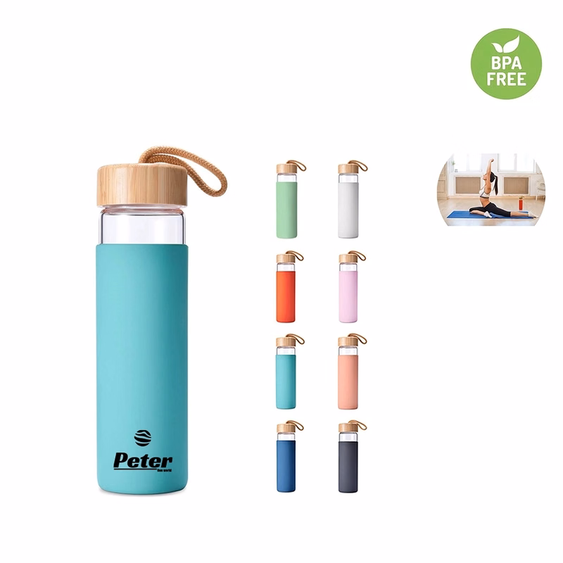 17 oz Glass Bottle with Bamboo Lid and Silicone Sleeve