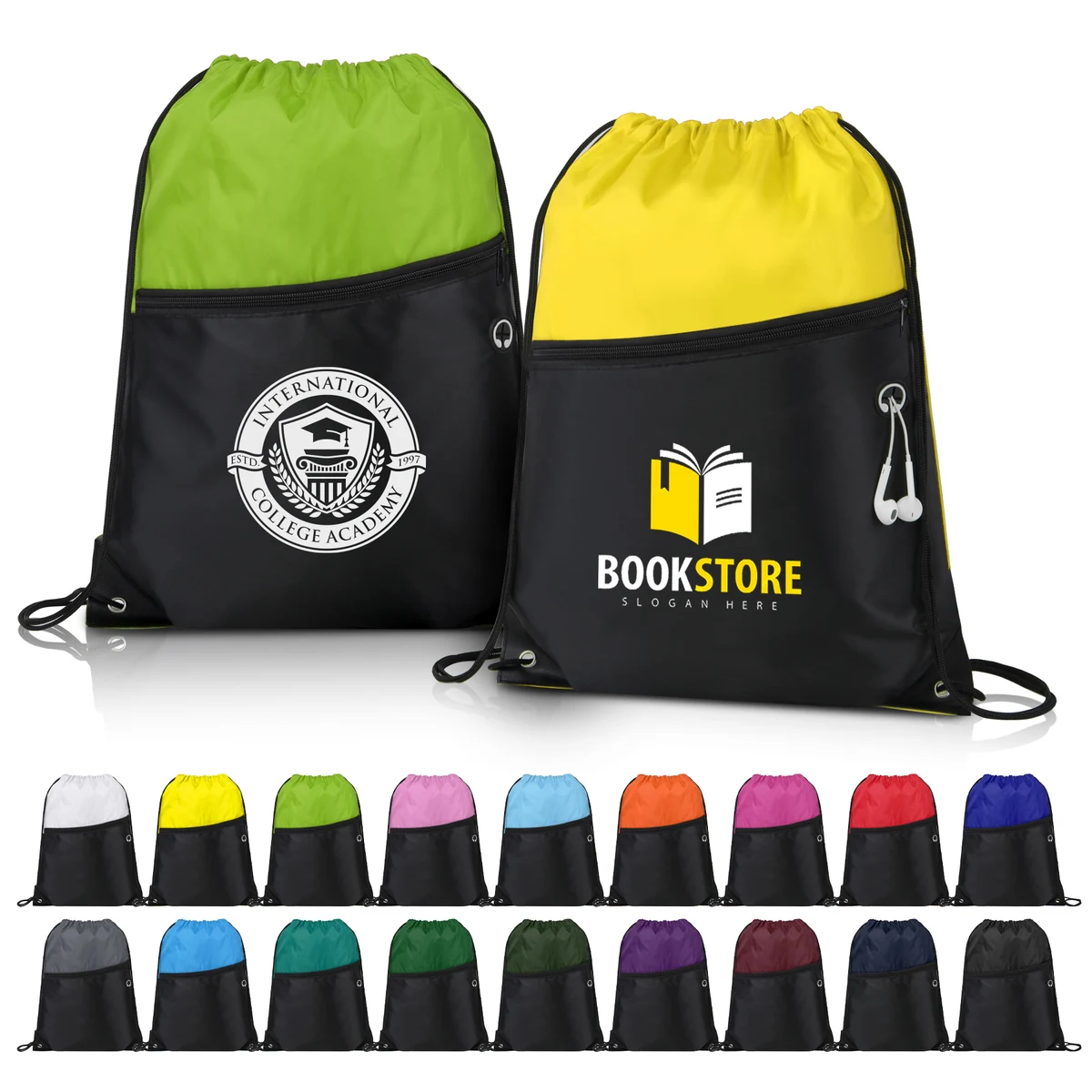 Two-Tone Drawstring Backpack With Front Zipper 1