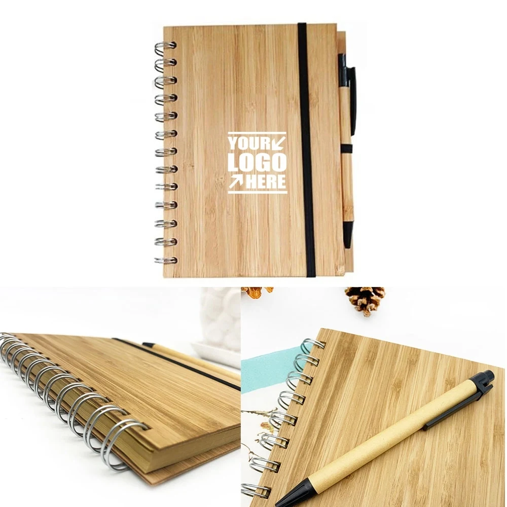 Eco-Friendly Natural Hard Bamboo Cover Notebook With A Pen 1