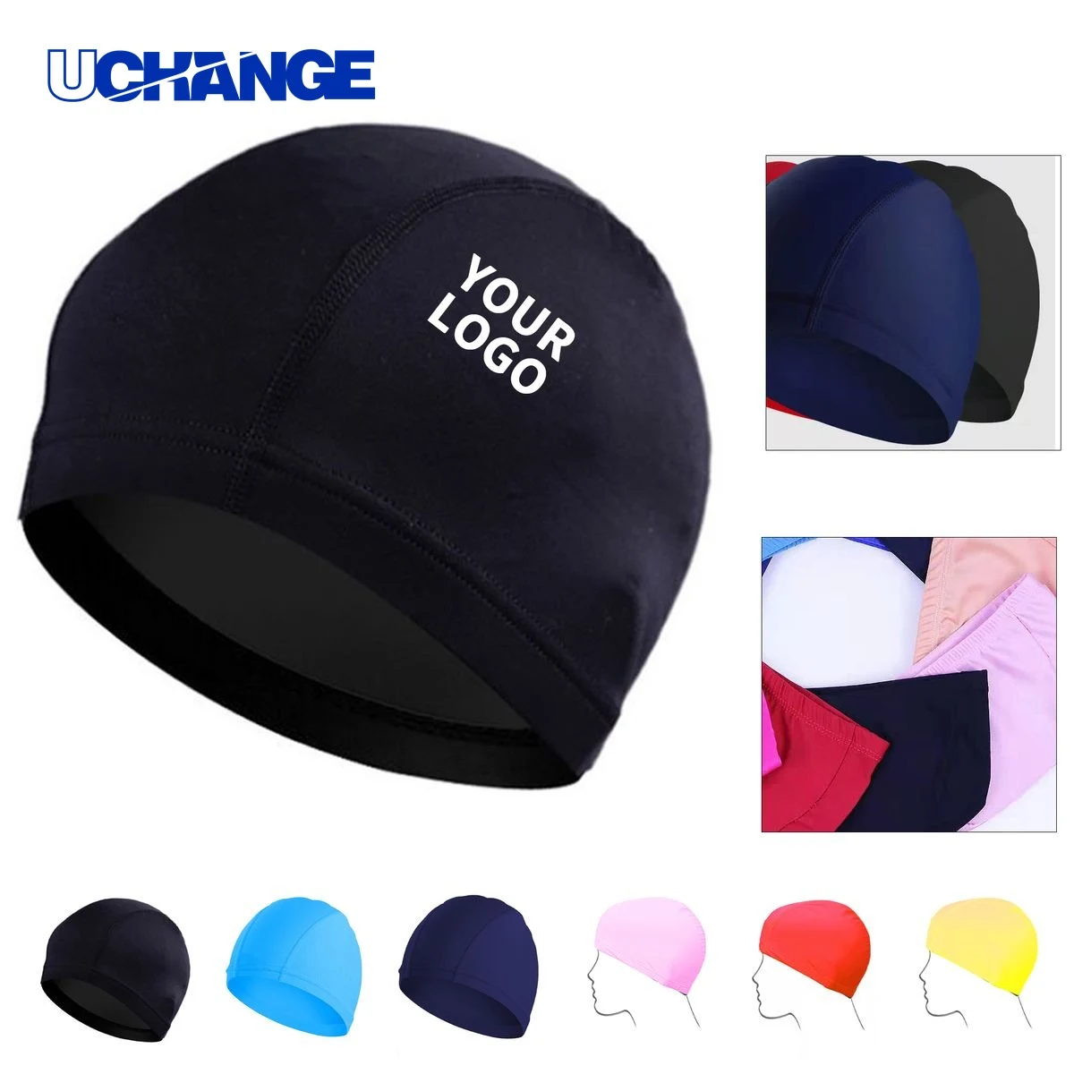 Polyester Swim Cap with Elastic Design for Swim Use 8" x 5.5" 1