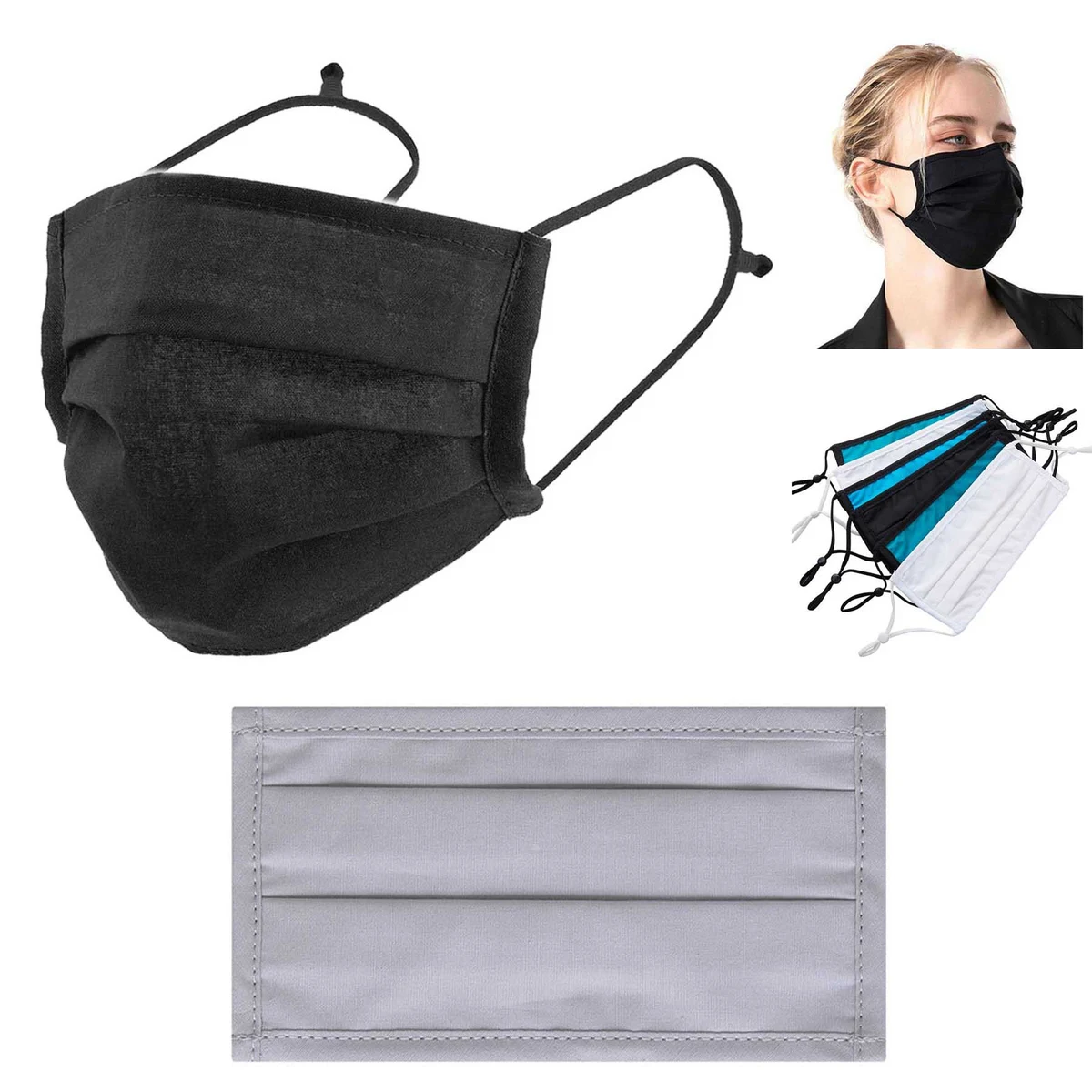 Adjustable Earloop Foldable Black Cotton Masks 1