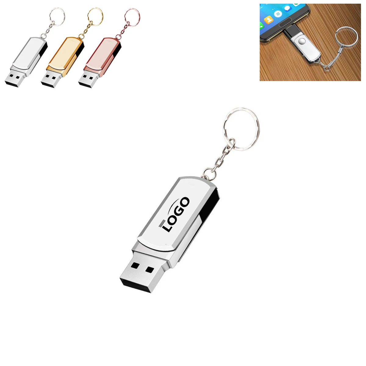 Laser Customizable 4 GB Metal USB Flash Drive With Keychain 1
