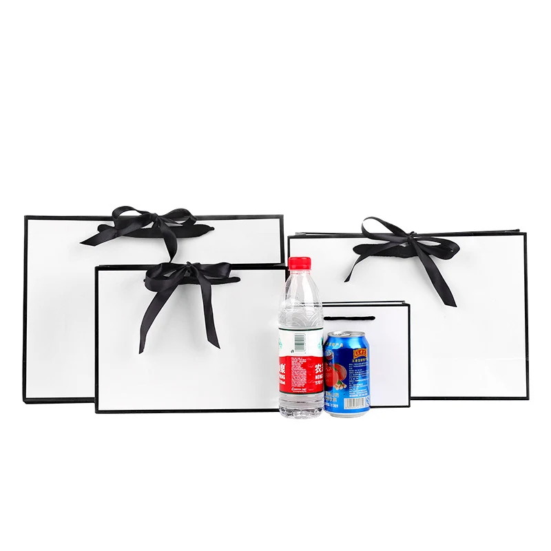 White Paper Shopping Bag With Bowknot-14.17" x 9.84" x 4.72" 1