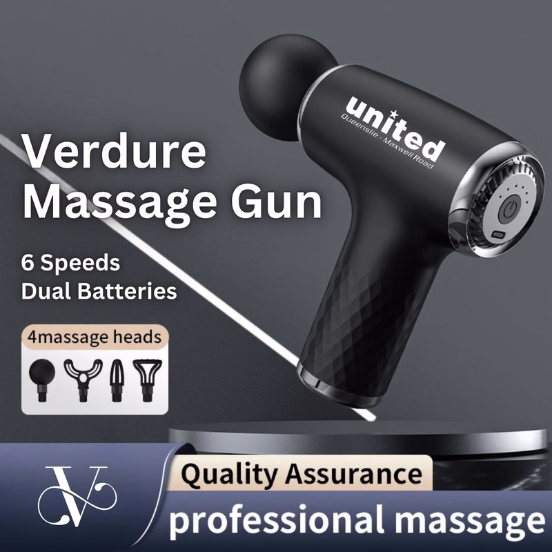 Verdure Massage Gun with 6 Speeds, Dual Batteries, and 4 Attachments in a Zip Bag