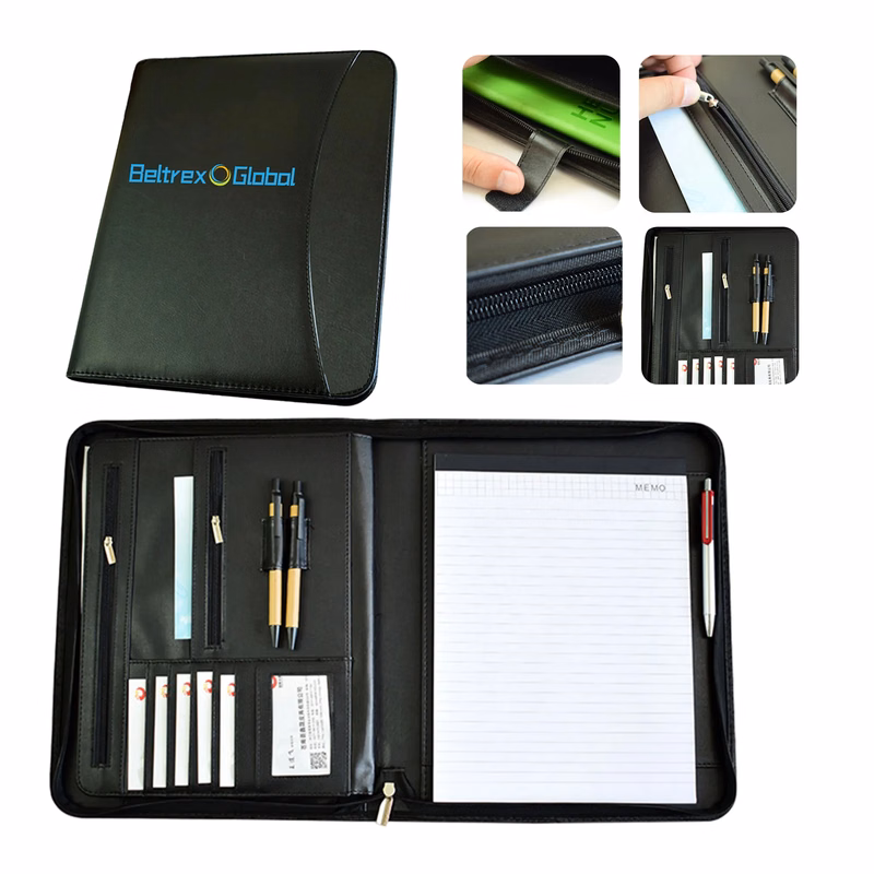 A4 Zipper Portfolio with Smooth PU Leather Finish