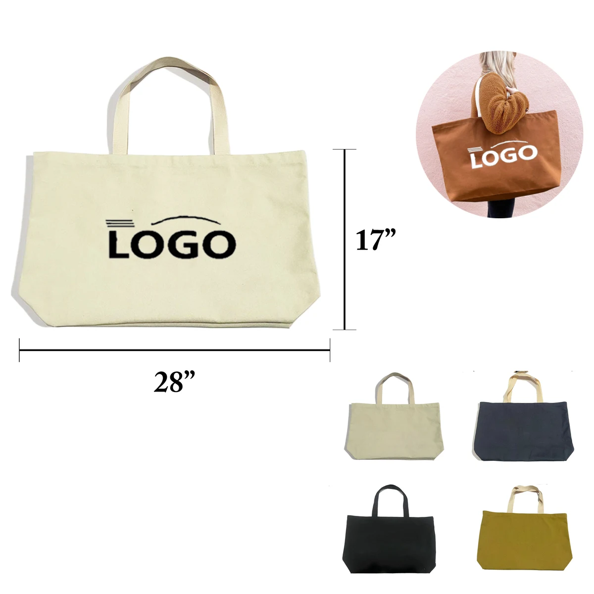 Large Canvas Shopping Tote Handbag, custom tote bag with logo imprint 1